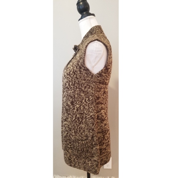 Brown/Tan One-Button Wrap Cardigan - Picture 3 of 5